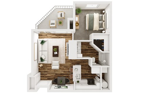 Floor plan for 1 bed, 1 bath, 734 sqft